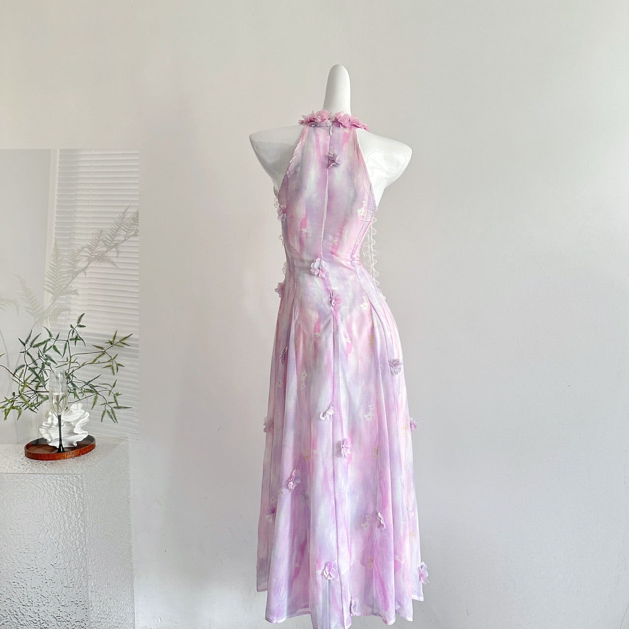 Purple long halter neck dress French retro summer slim fit temperament dress R2175