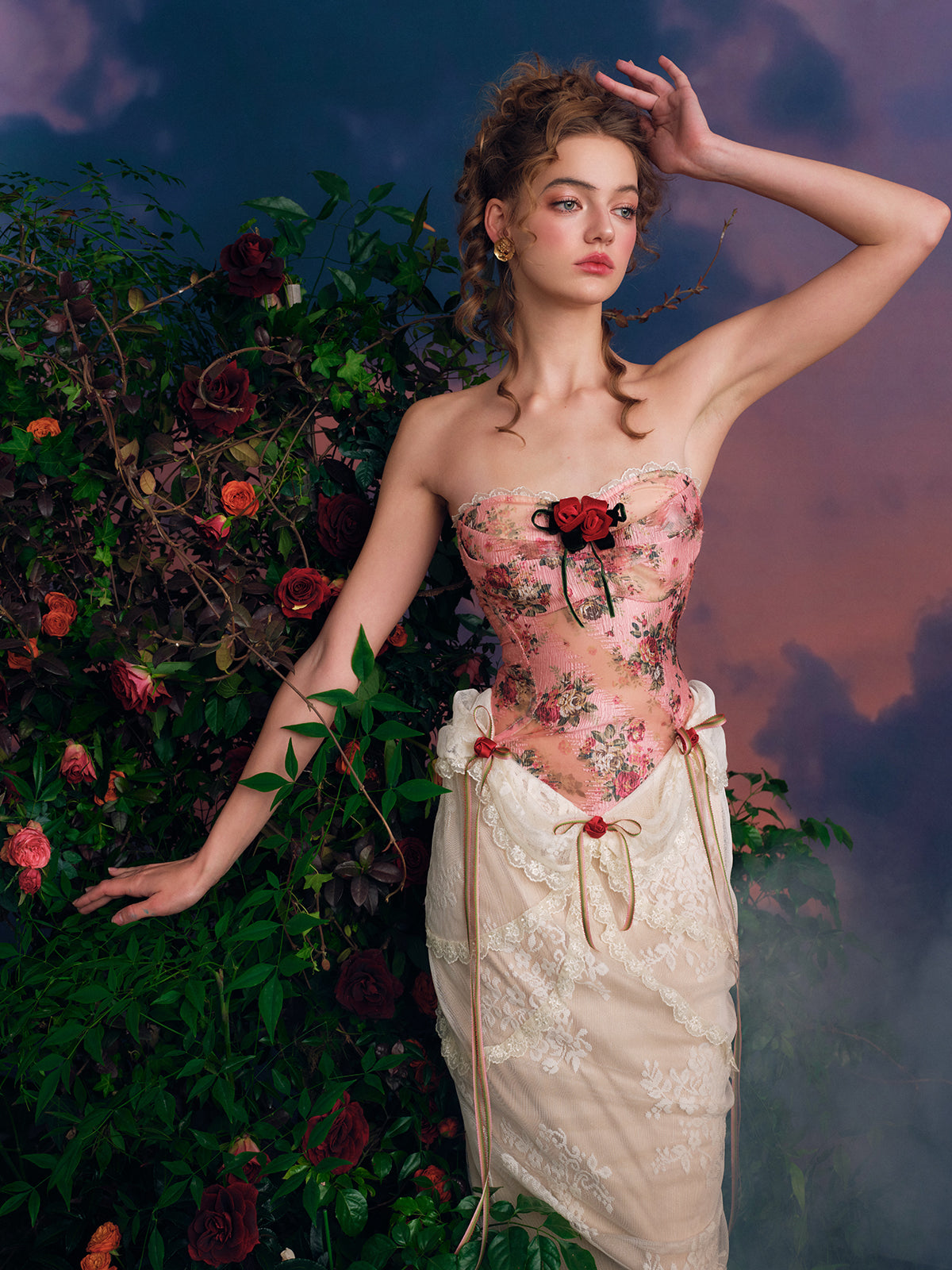 French retro palace design lace splicing tube top dress fishbone skirt homecoming dress R5143