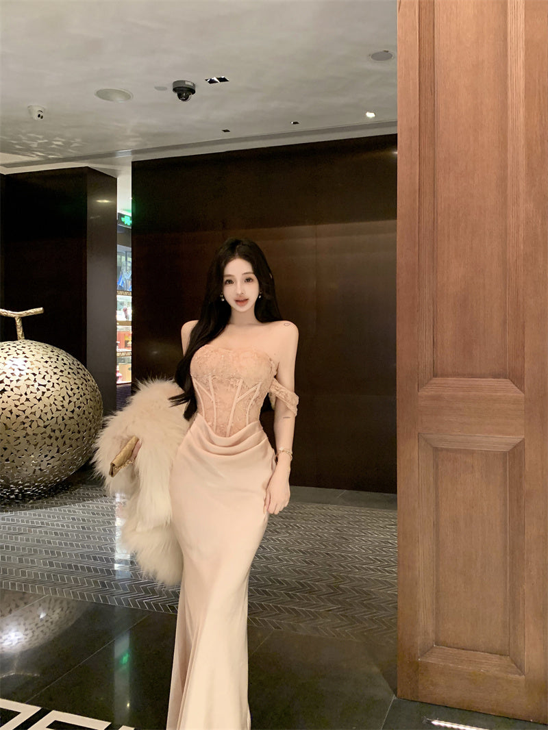 Celebrity sexy one shoulder tube top dress niche banquet dress skirt R0491