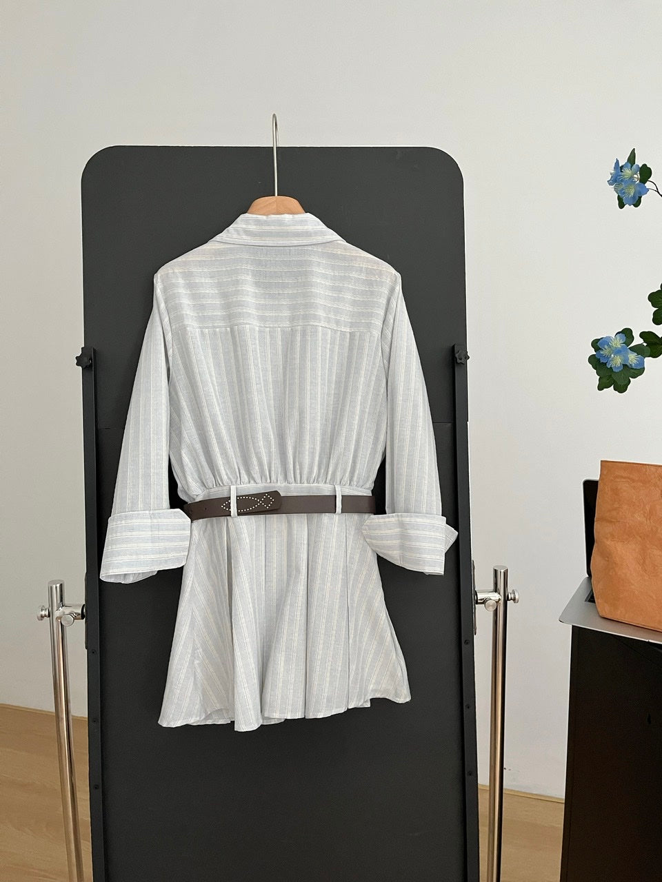 Old Money Style Long Sleeve Striped Shirt Dress R2092