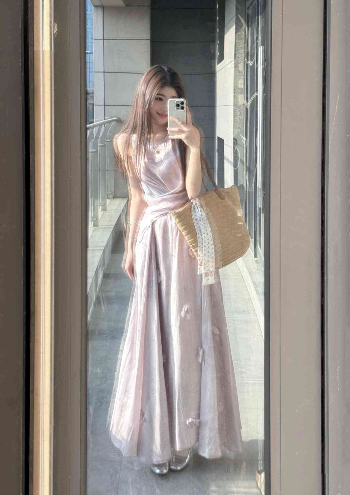 Beautiful outfit set gentle temperament purple sleeveless vest a-line skirt two-piece set R0832