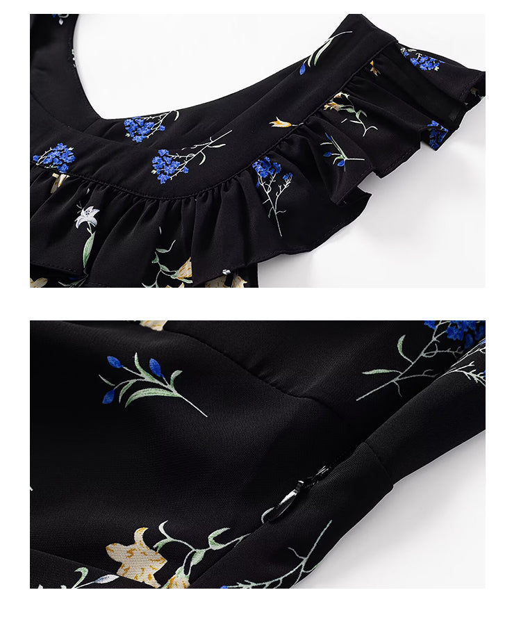 French floral dress 2025 new waist temperament long dress R2581