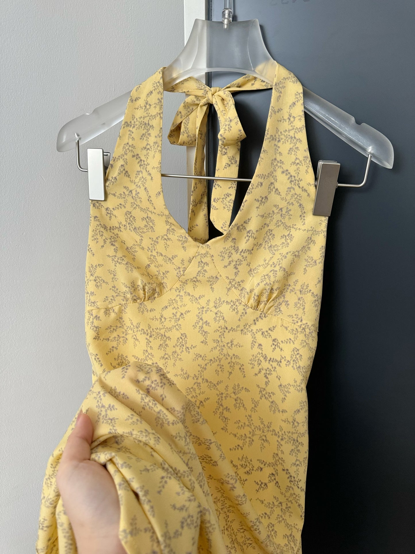 Halter neck dress summer floral slim long dress R1995