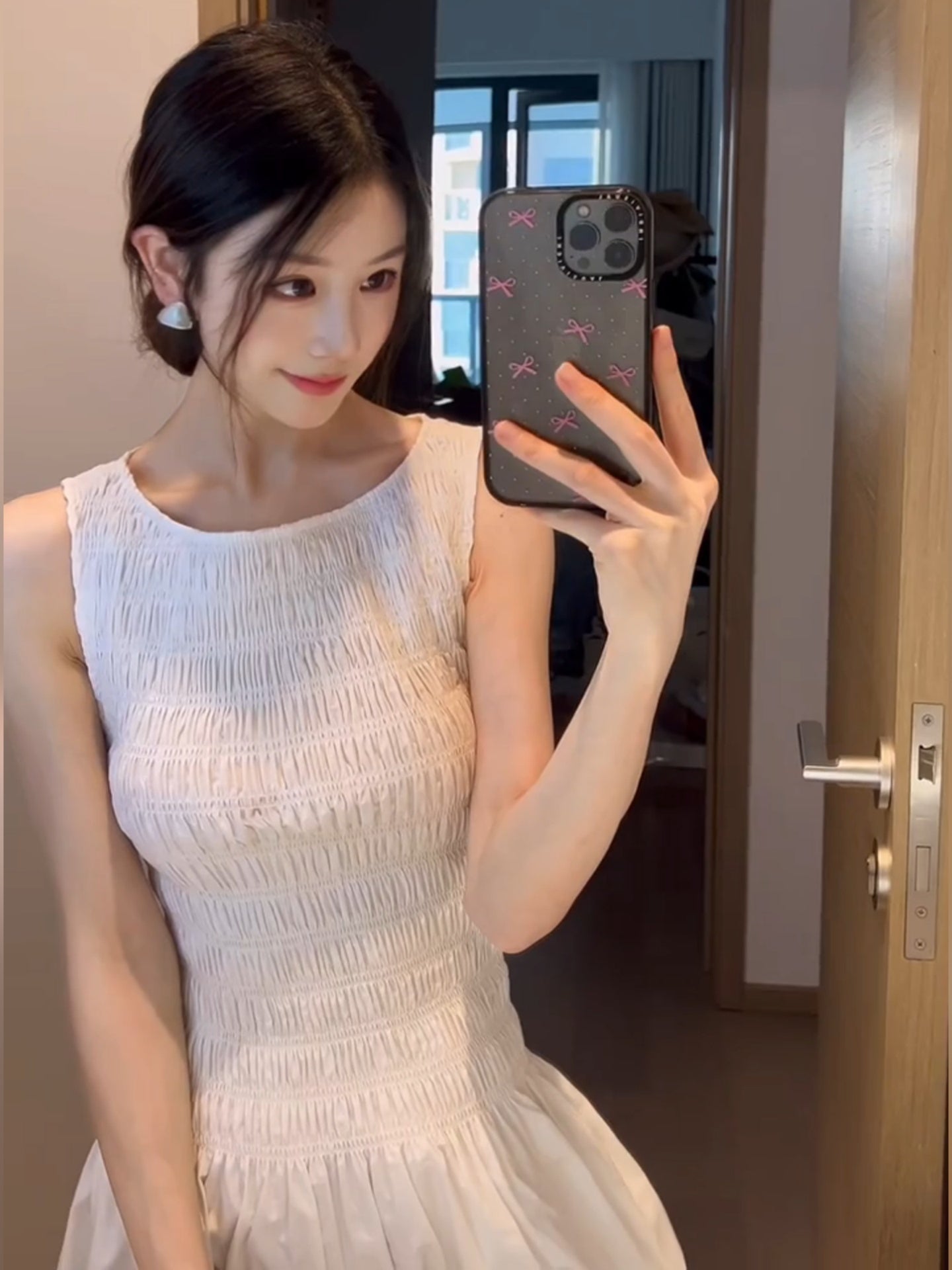 French style beautiful white sleeveless vest dress for women summer temperament waist A-line short skirt R3596