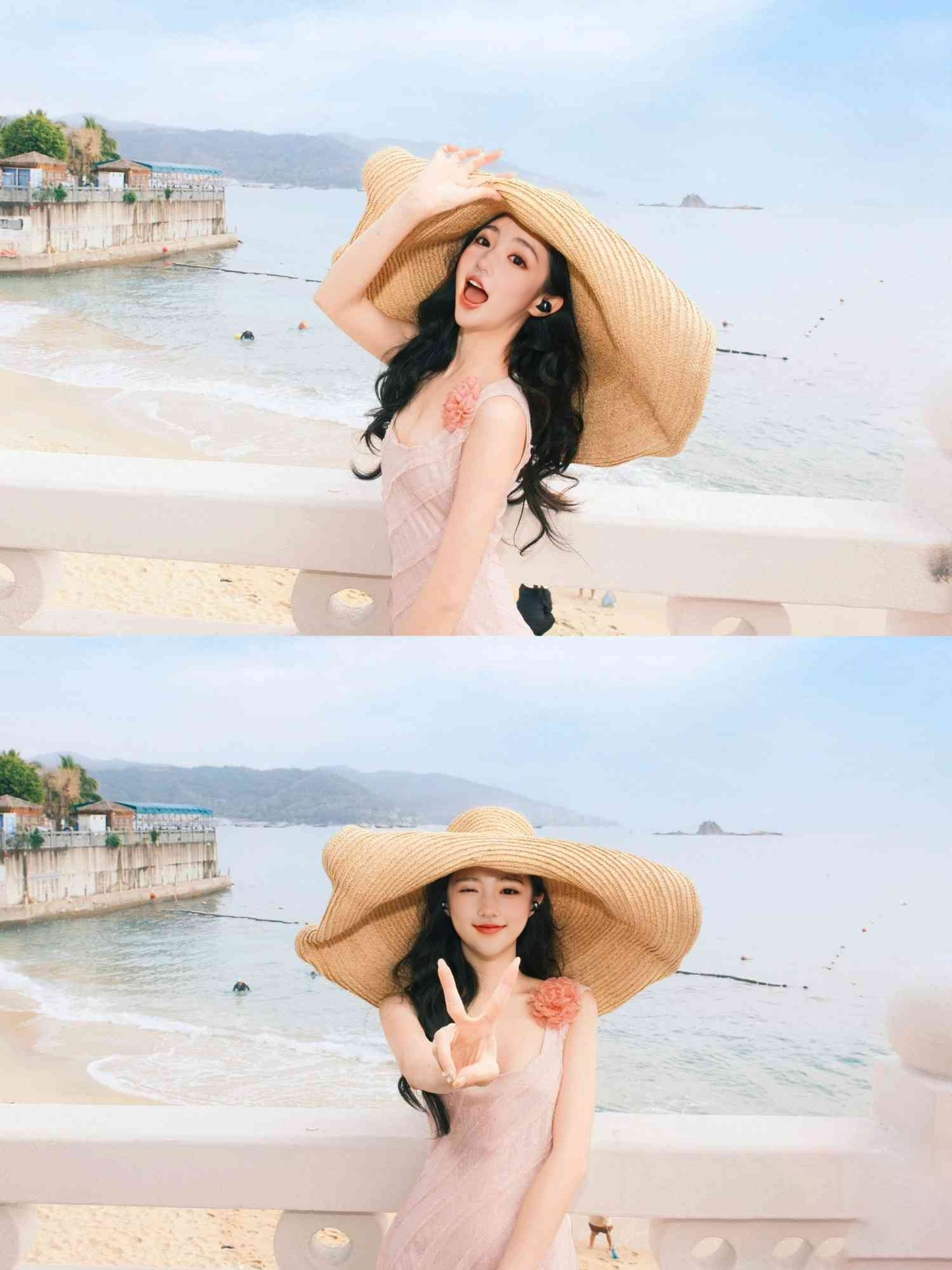 Pink lace suspender dress unique waist temperament long skirt R0496