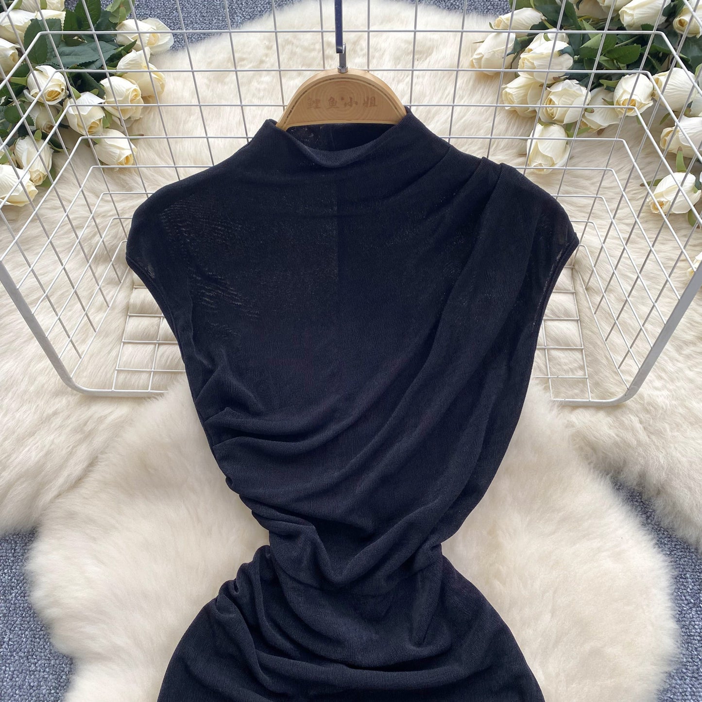 High-cold dress, temperament, pleated waist, slimming, medium-length, hip-wrapped long skirt R2279