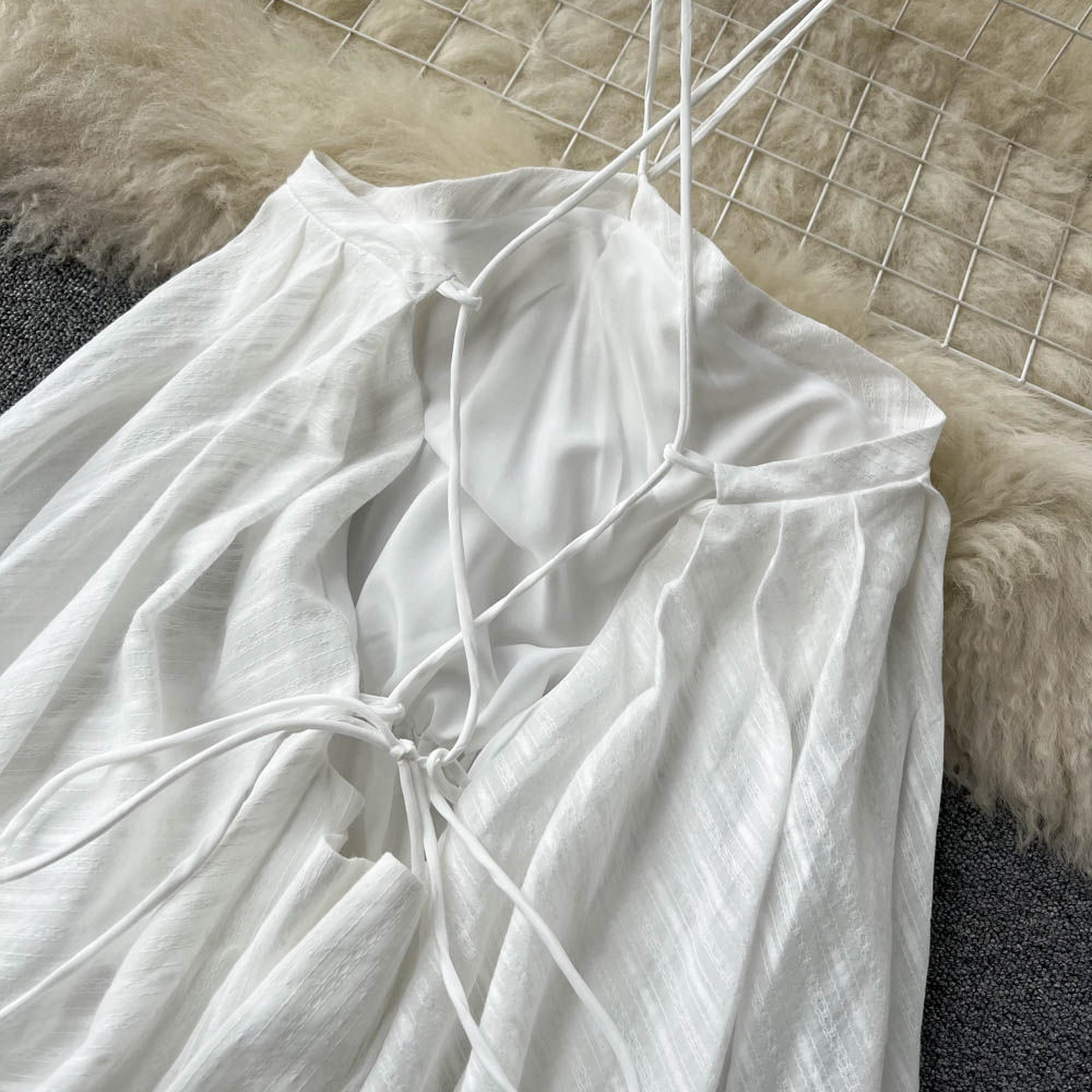 2025 summer new design niche sling holiday dress white beach dress halter dress R2299