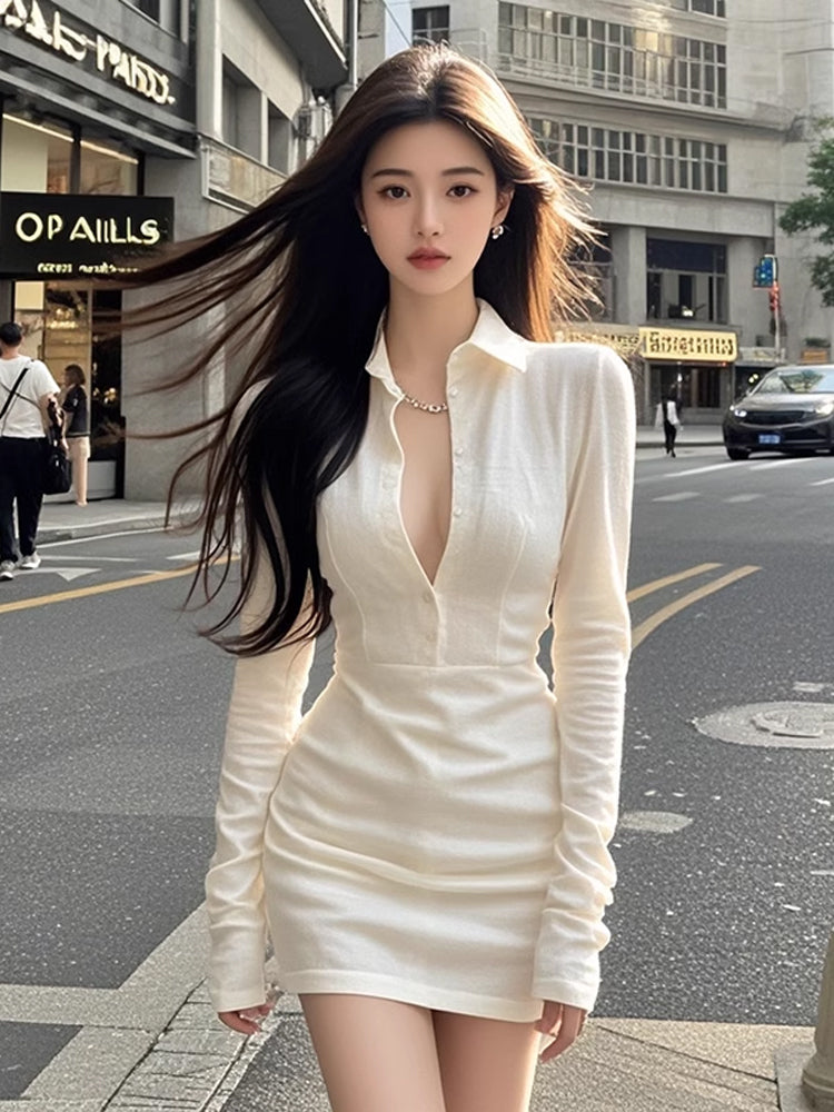 Large size French temperament shirt sexy dress royal sister pure desire style slim hip skirt R1856