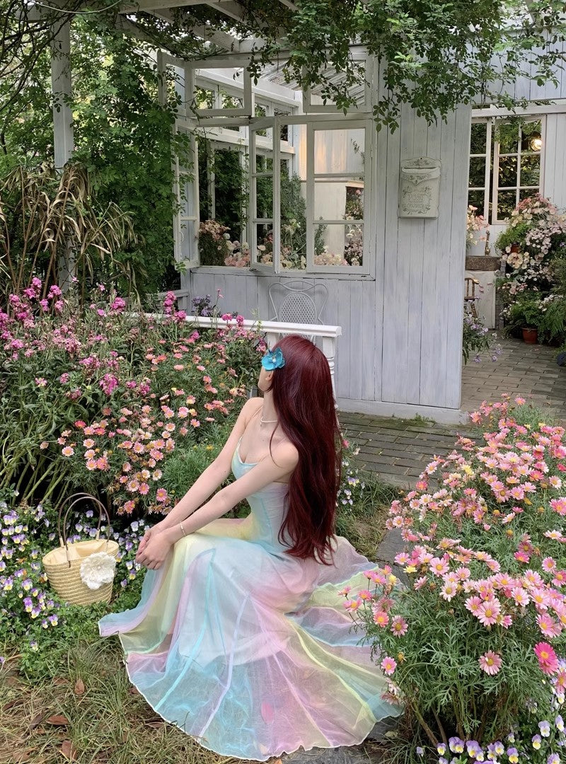 A Line Rainbow Colors Long Stunning Evening Gown Party Prom Dress S7297