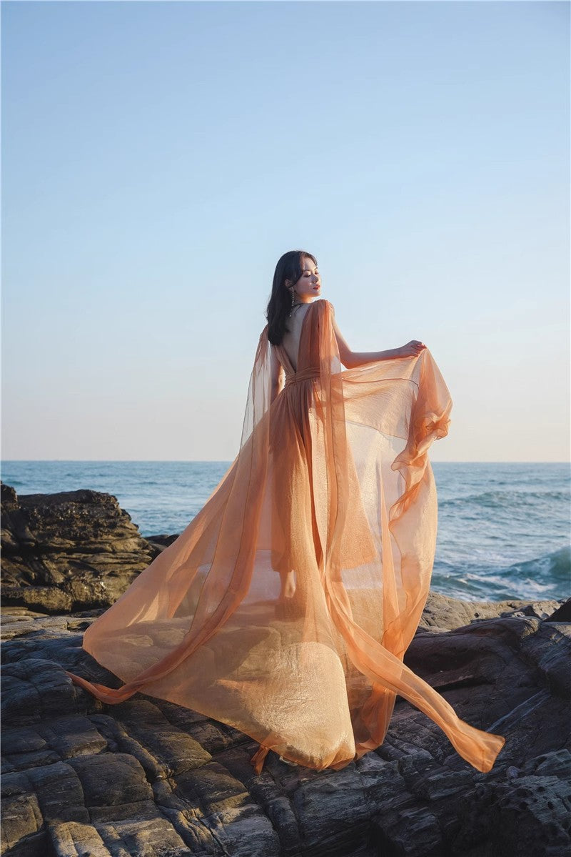 A Line Orange Long Stunning Evening Gown Party Prom Dress S7302