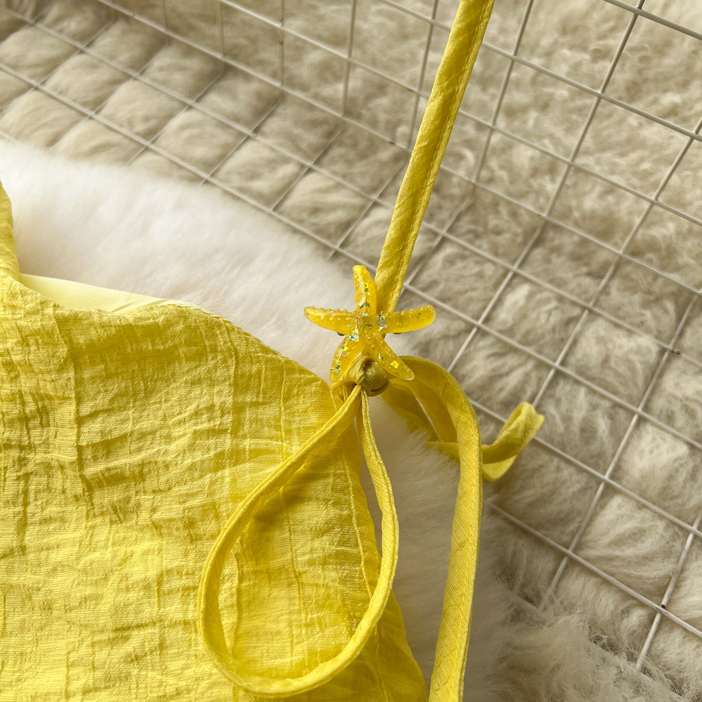 Yellow holiday style dress ruffle stitching halter neck suspender dress French long skirt R2286