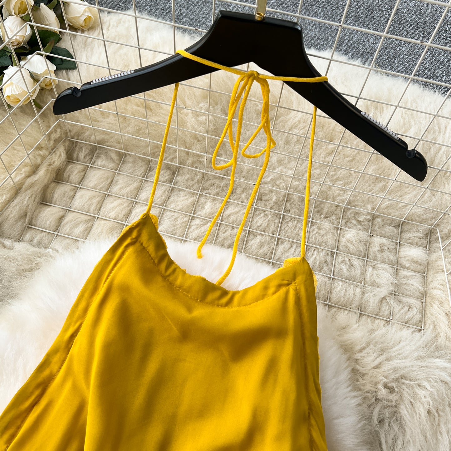 French style dress outfit holiday style sleeveless halter neck backless chiffon dress R2282