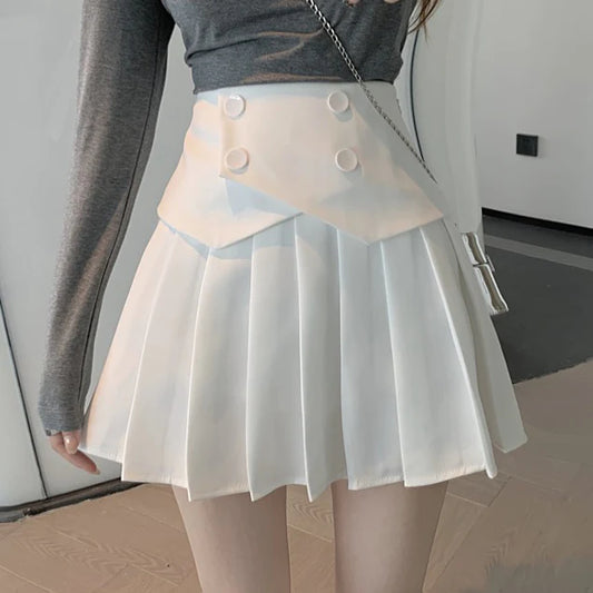 Pleated high waist a-line short skirt     S2819