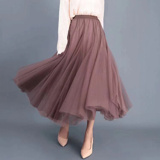 Big swing bouffant ankle-length skirt, high waist slim fairy skirt, net gauze skirt A-line skirt    S2550