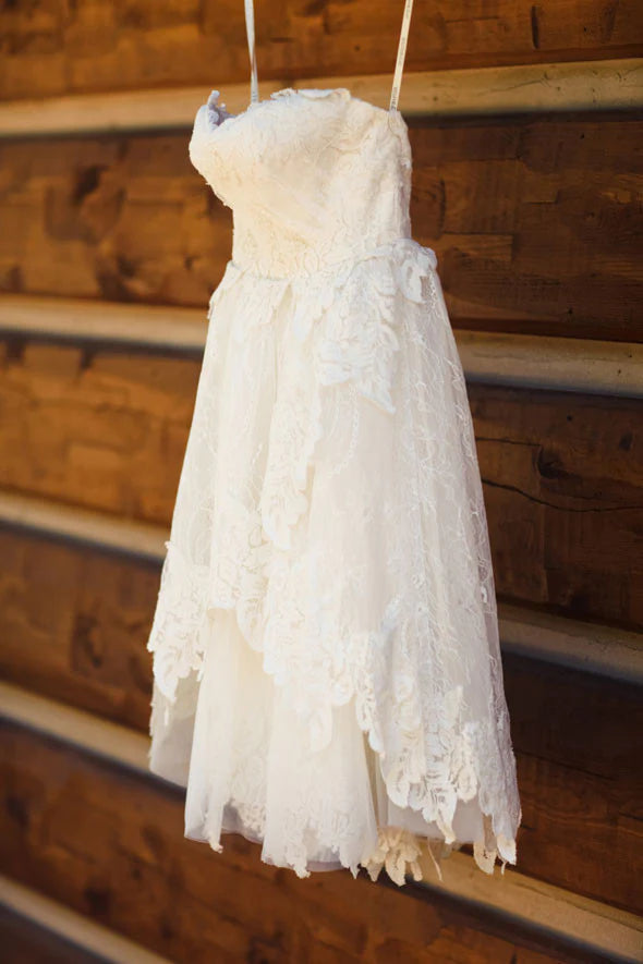 Cute lace short prom dress, lace short wedding dress S2738