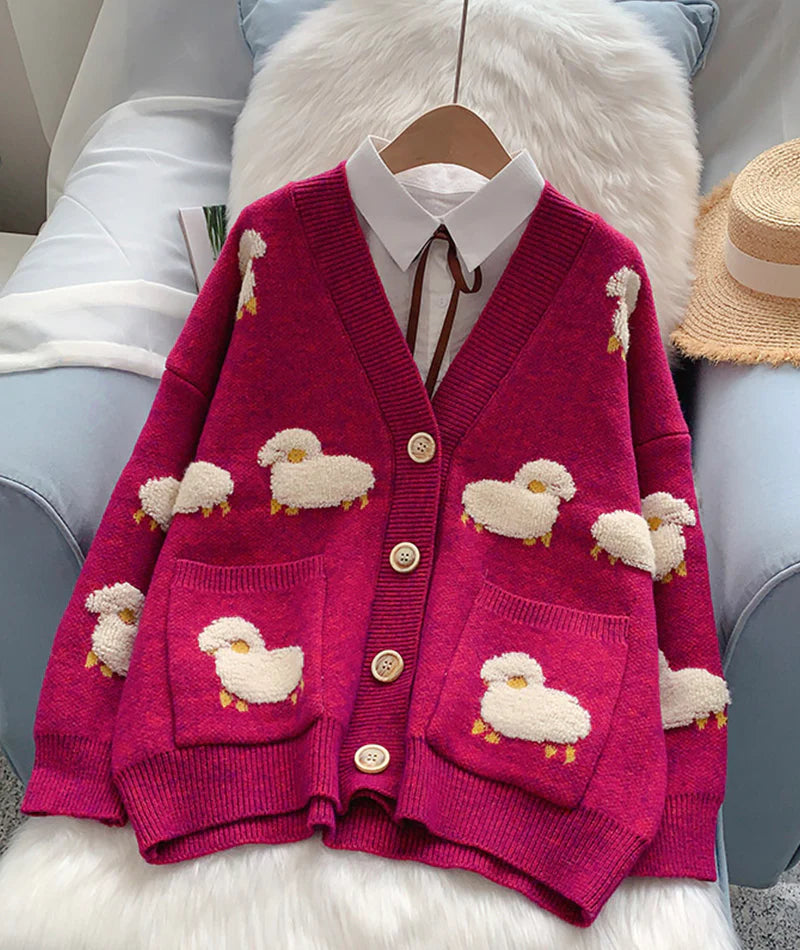 Cute sheep pattern sweater long sleeve sweater sweater coat spring and autumn clothing S2516