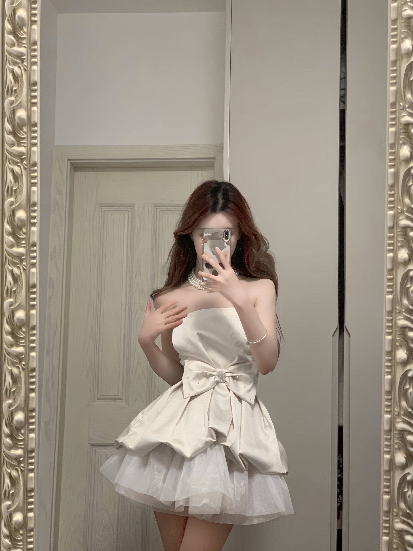 One-shoulder tube top dress gentle temperament waist dress tutu skirt R0527