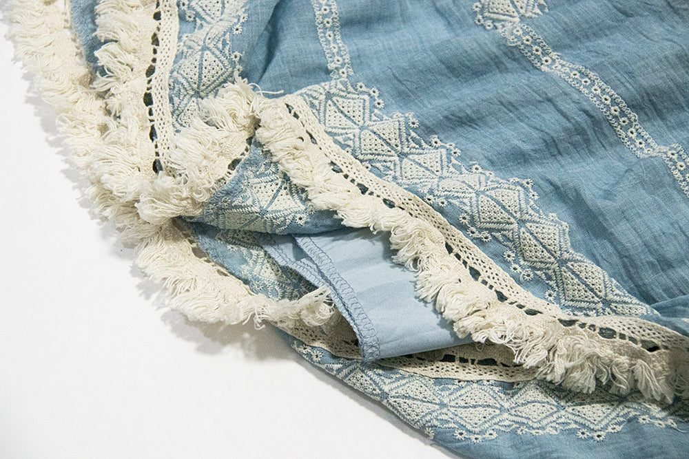 2025 new bohemian holiday dress blue v-neck embroidered beach maxi dress R0008