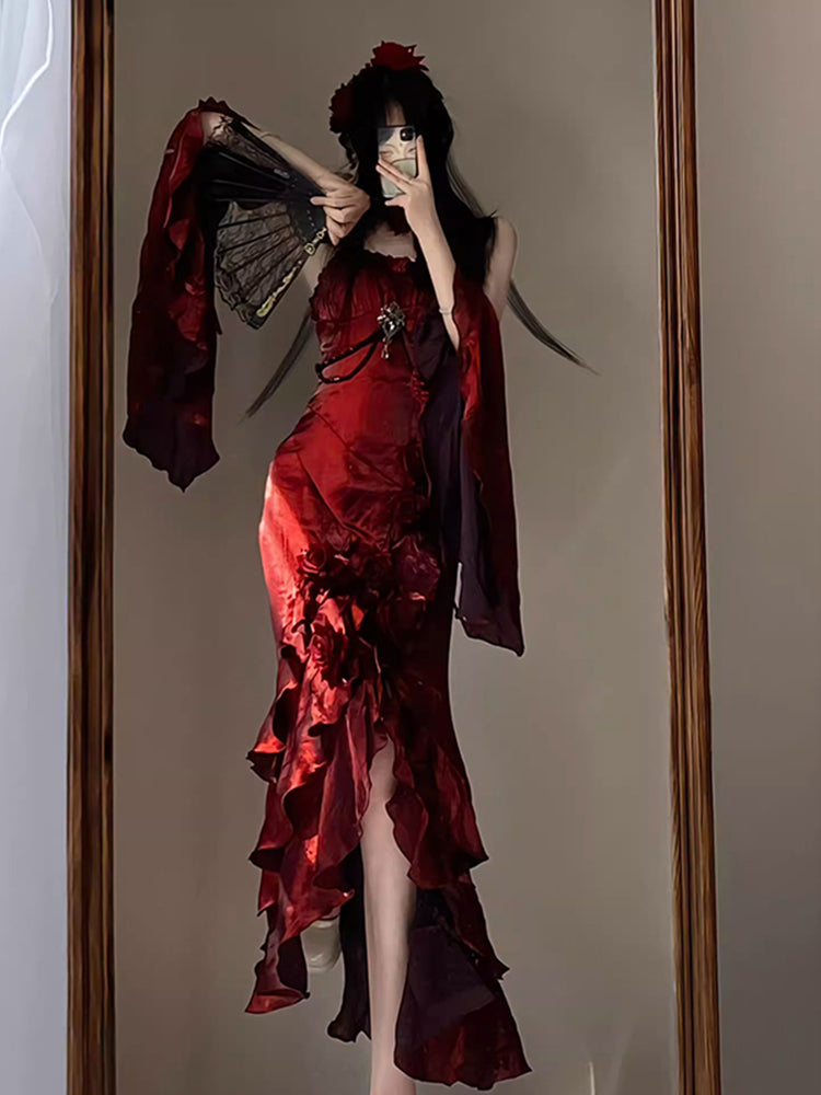 Red rose dress lolita fishtail skirt Lolita elegant goddess royal sister R1689