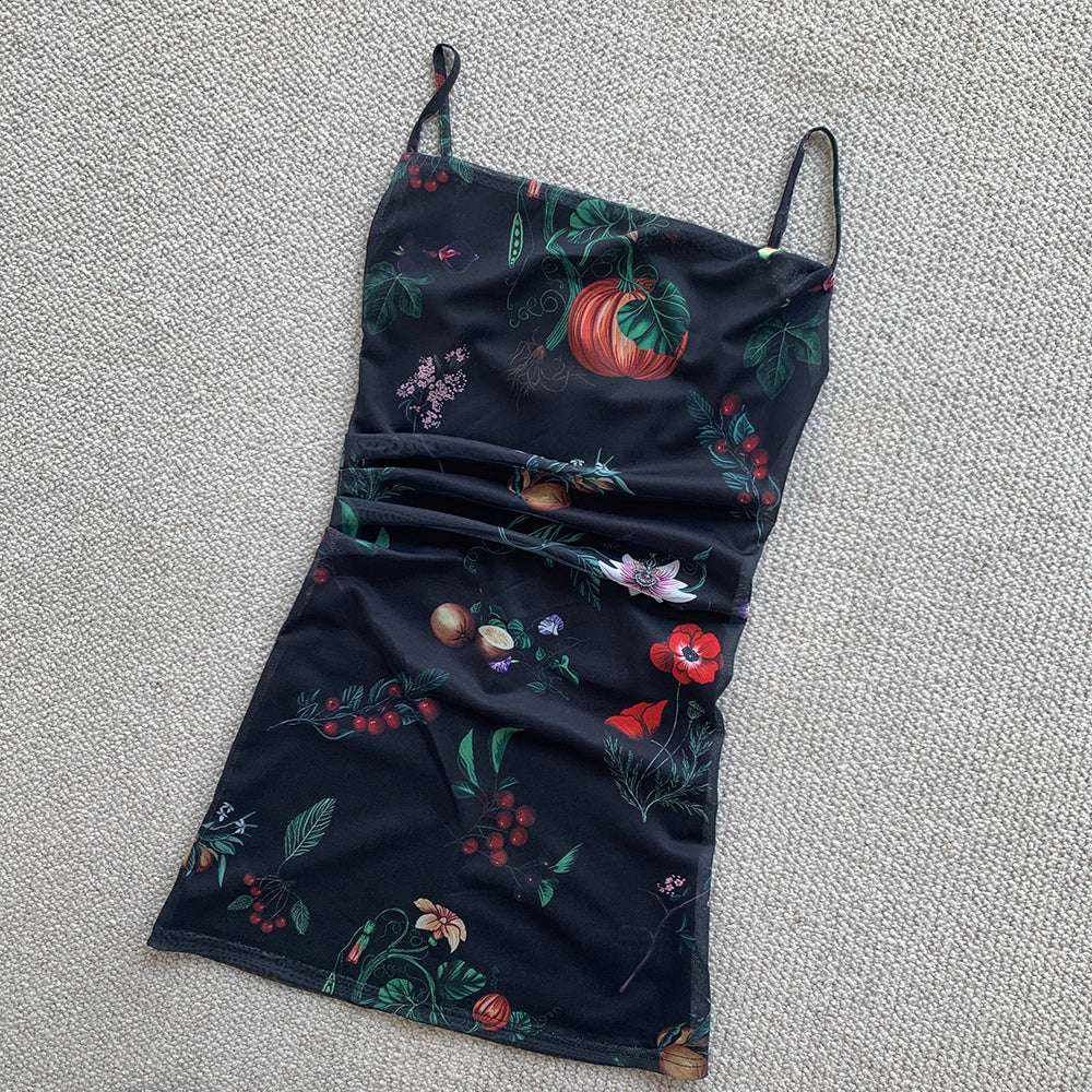 American retro pure desire hot girl small floral slut collar mesh suspender skirt waist hip dress R3085