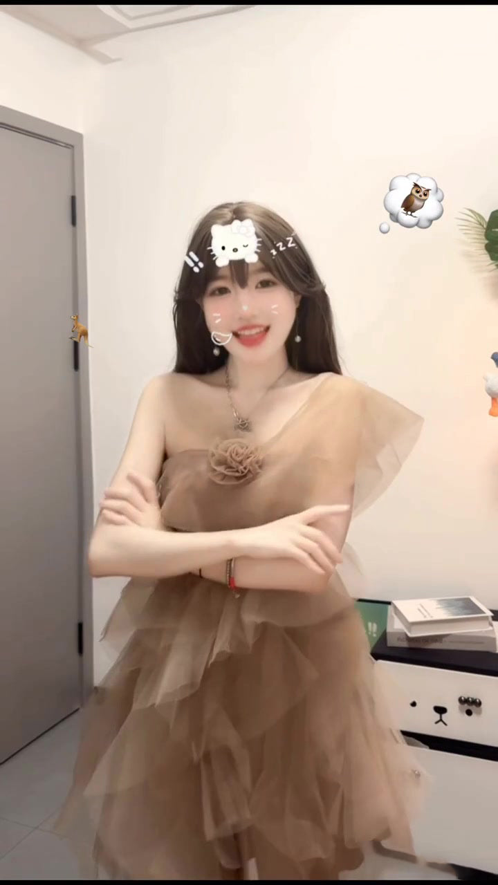 Temperament oblique shoulder dress 2025 new gentle style waist A-line short skirt R0537