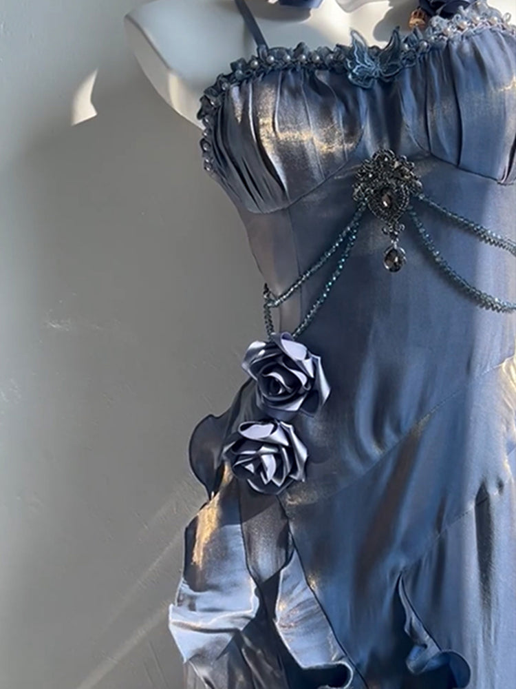 Niche design rose female birthday evening dress suspender fishtail skirt R1667