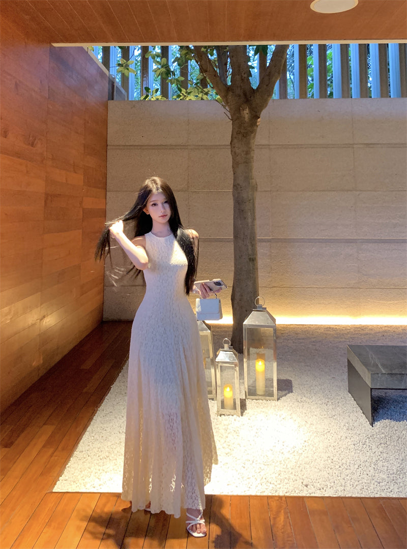 Elegant and decent skirt exquisite lace vest large swing skirt waist dress R0711