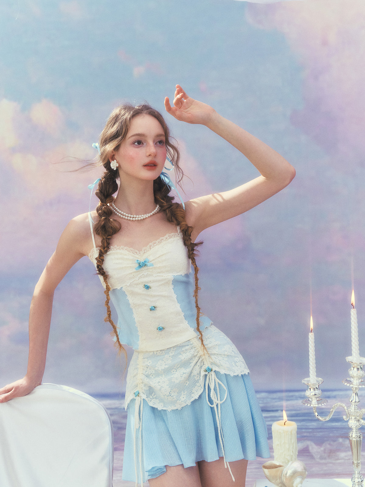 French fresh and sweet design suspender skirt cardigan three-piece homecoming dress R5164