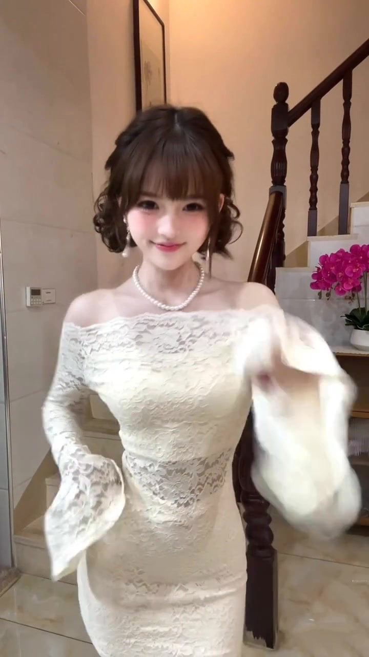 Gentle style lace one-shoulder dress beautiful waist slim hip skirt 2025 new R0855