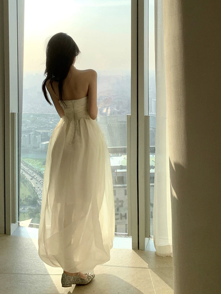 Mesh top dress for women long princess puffy dress S5778