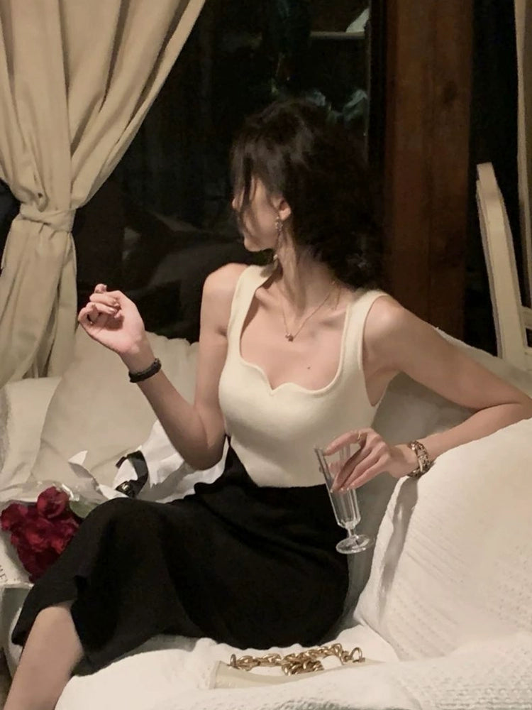 Spliced knitted party dress S5818