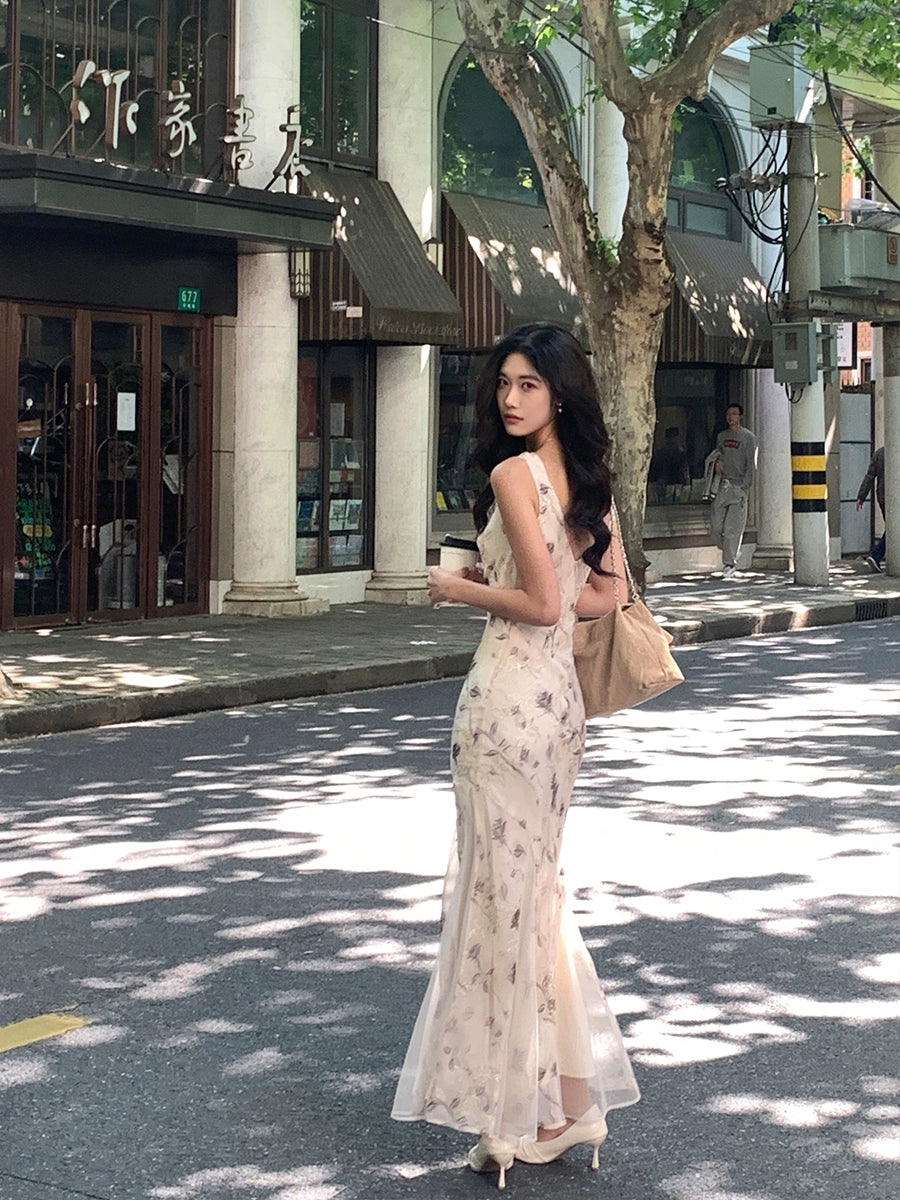 floral embroidery design mermaid dress women's summer long dress S5727