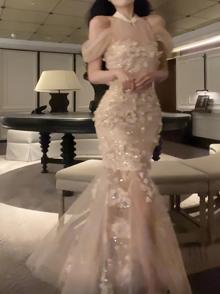 embroidered mermaid long evening dress women's luxury party dress S6144