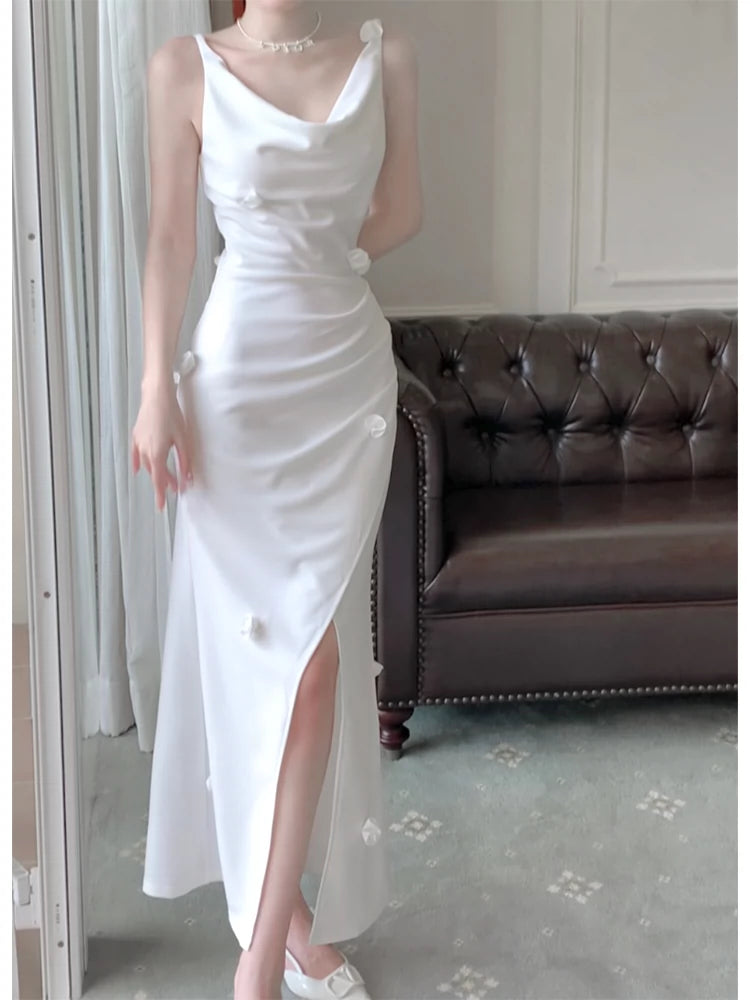White dress new long party dress S6089