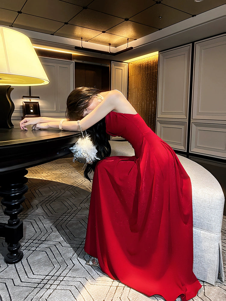 Backless evening dress red long party dress S6162