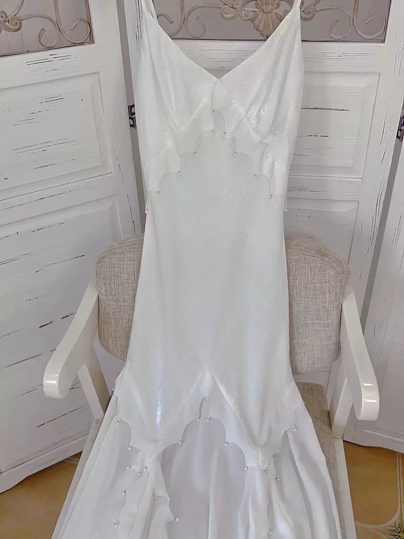 White mermaid long evening dress luxury party dress S6140