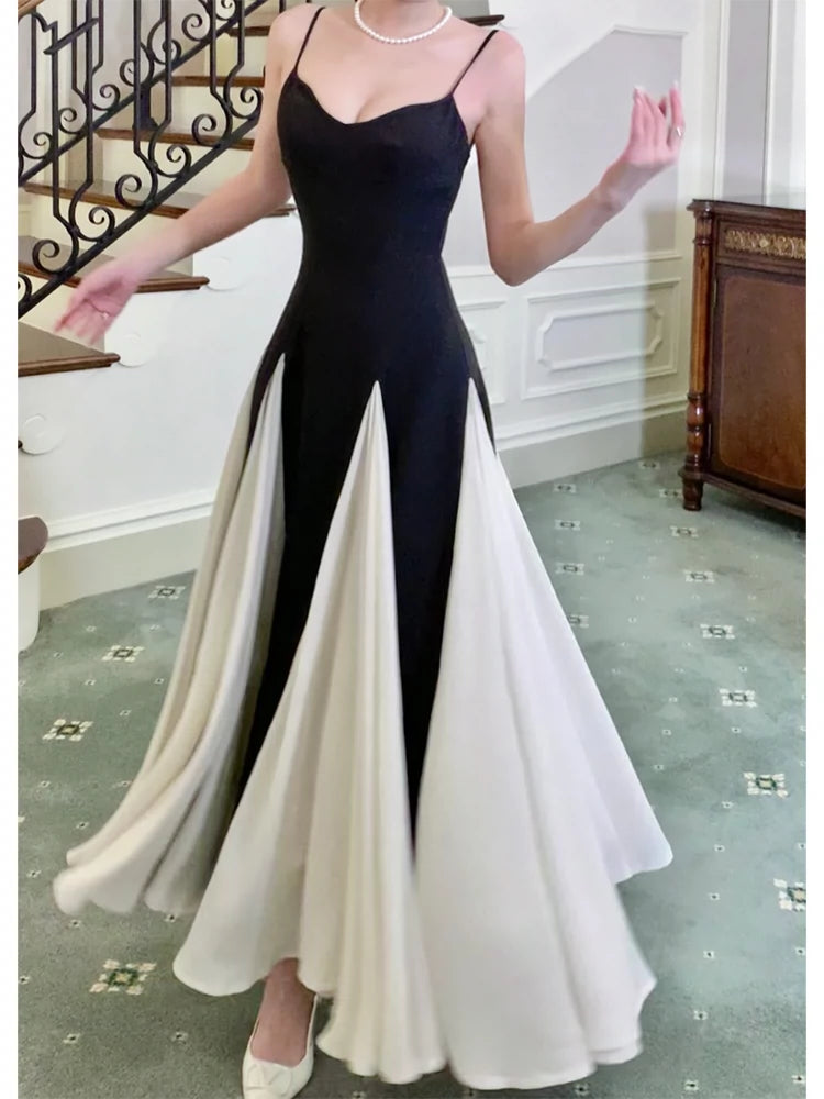 spaghetti straps retro dress long party dress S6054