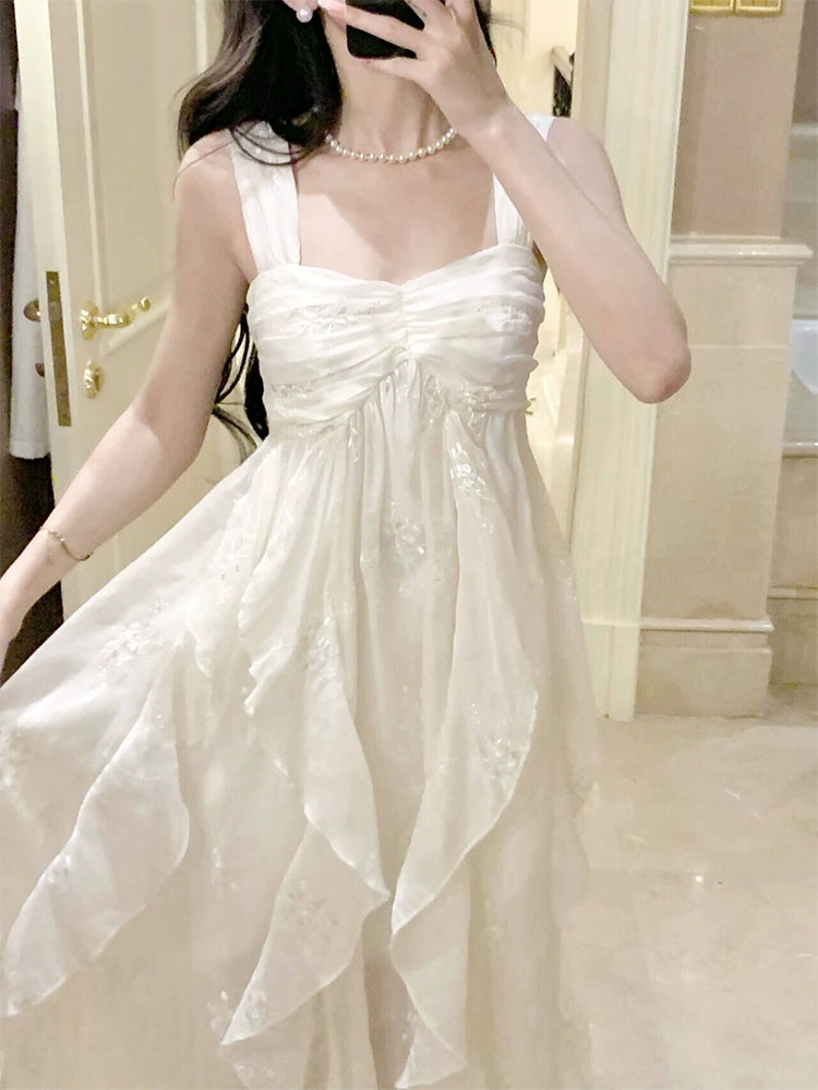 White embroidered fairy seaside holiday dress evening dress S5951