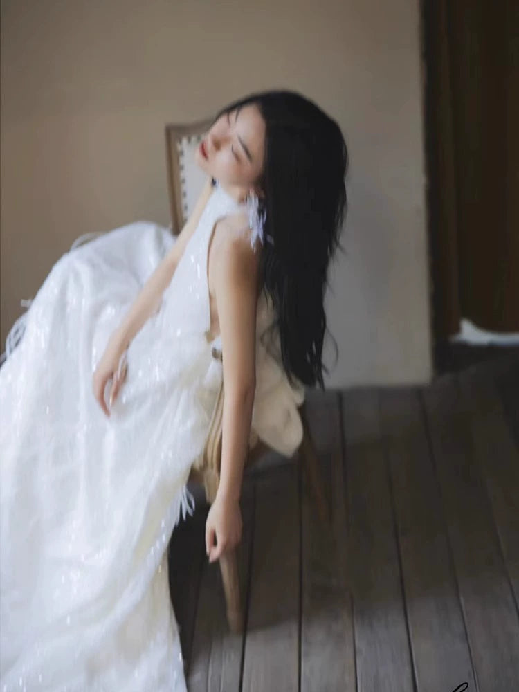 Wedding dress bride banquet halter neck dress S5872