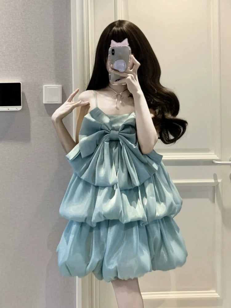 Bowknot suspender dress cute sweet princess party dress S5825