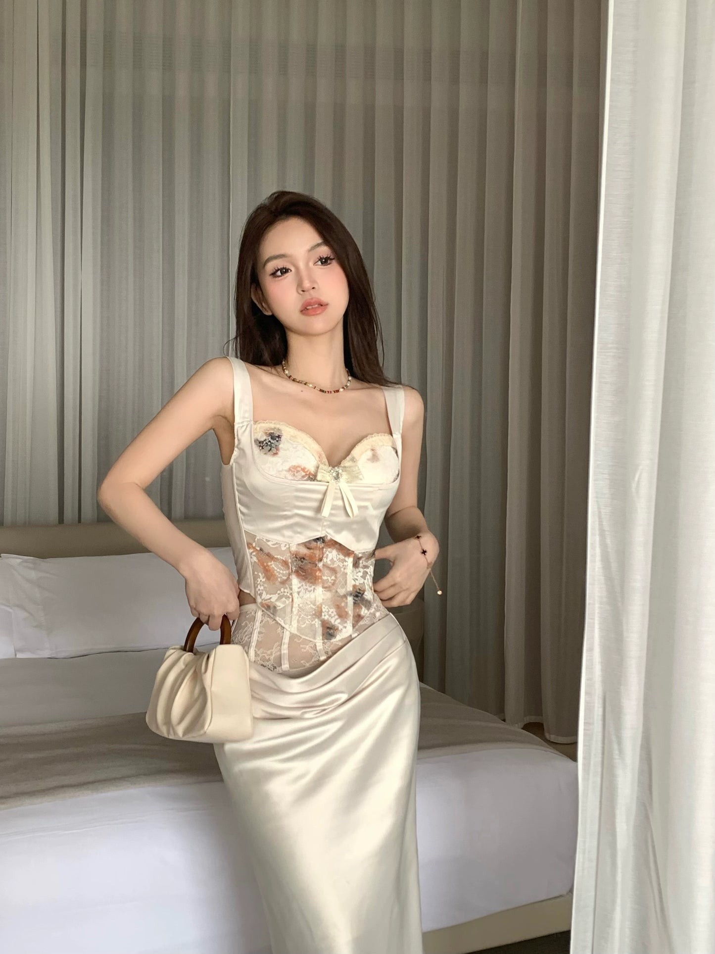 Two piece sleeveless dress for women long party dress S5905