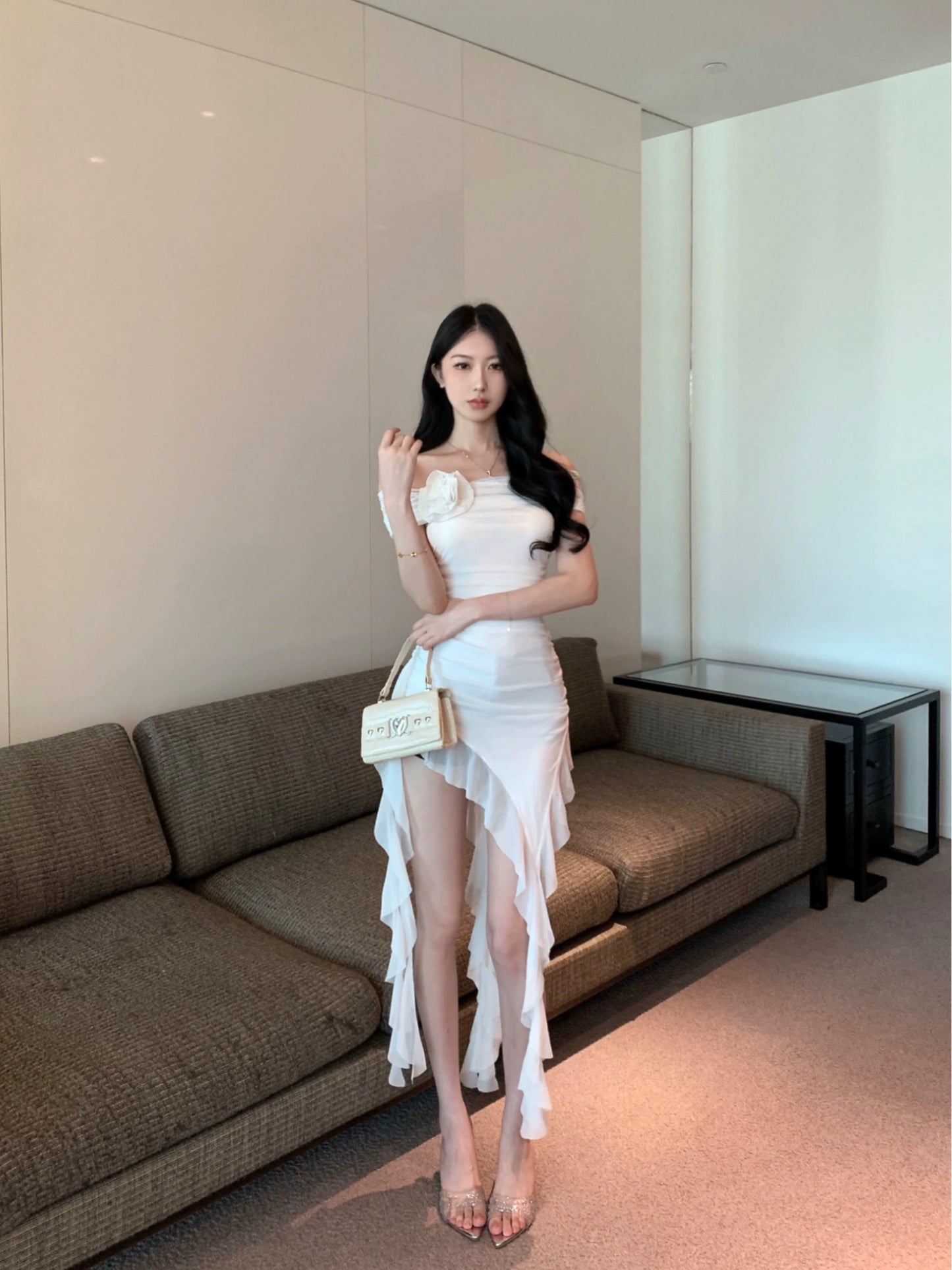 Off-shoulder strapless dress for women flower irregular party dress S5902