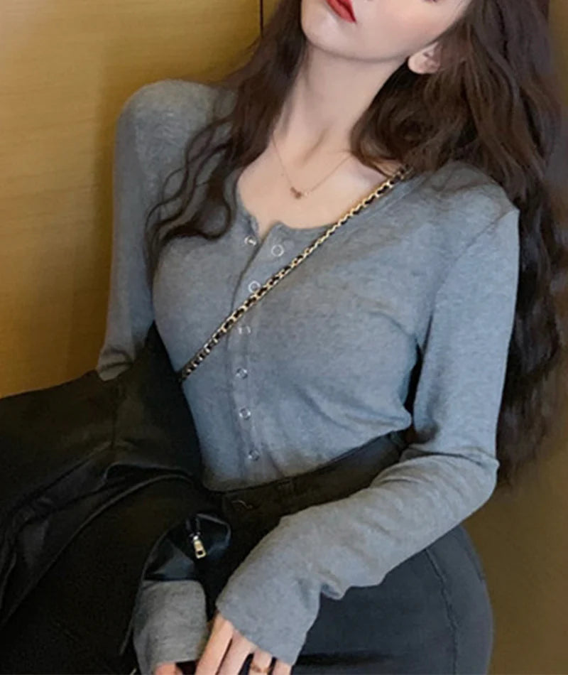 Gray long-sleeved corset cropped top S2540