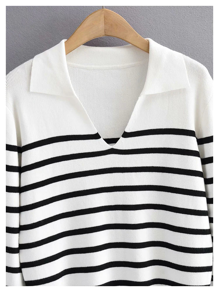 Minority retro lazy black and white striped sweater knitwear female S2523