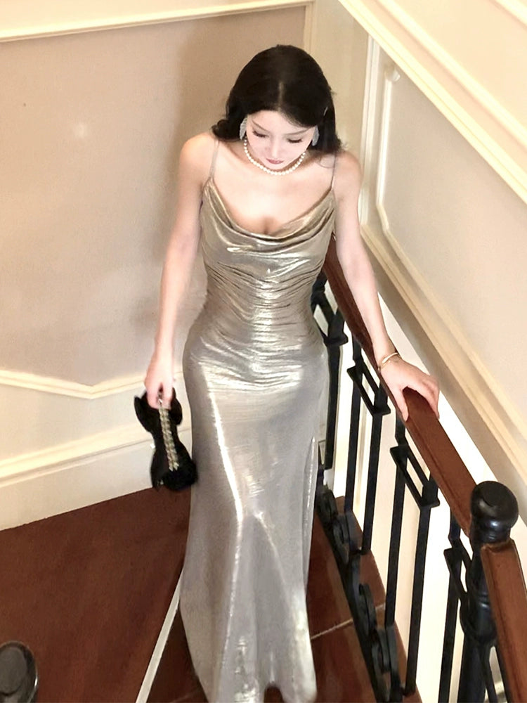 Birthday straps dress sexy long party dress S6013