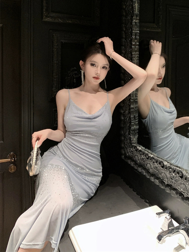 Birthday party dress luxury mermaid suspender dress S5842