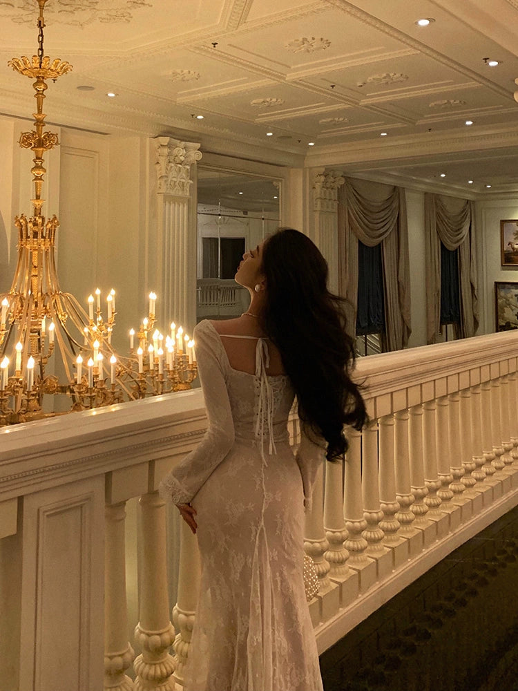 Lace sexy dress for women new style square neck long dress S5655