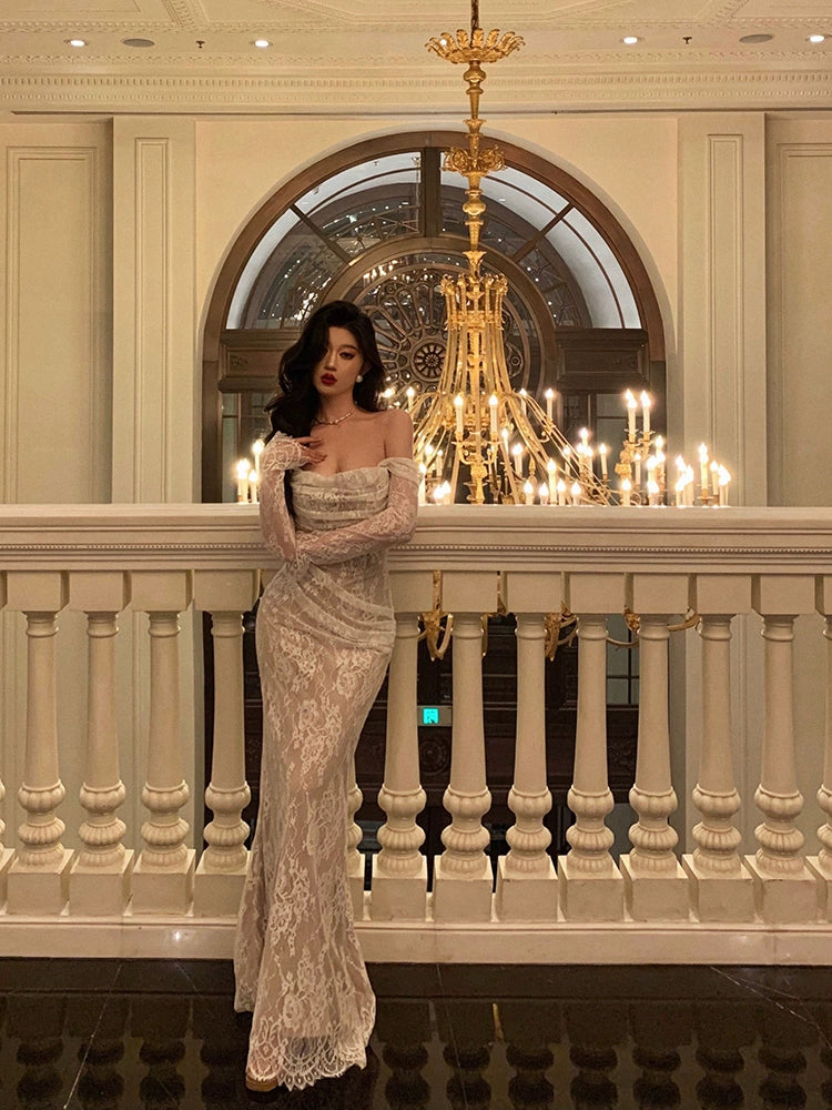 Lace Mermaid long-sleeved dress for women new long party dress S5640