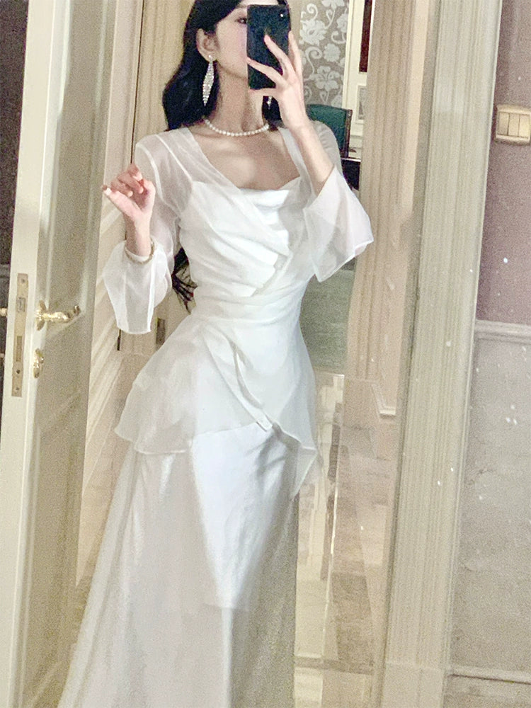 cardigan long sleeve jacket top satin long dress S6011