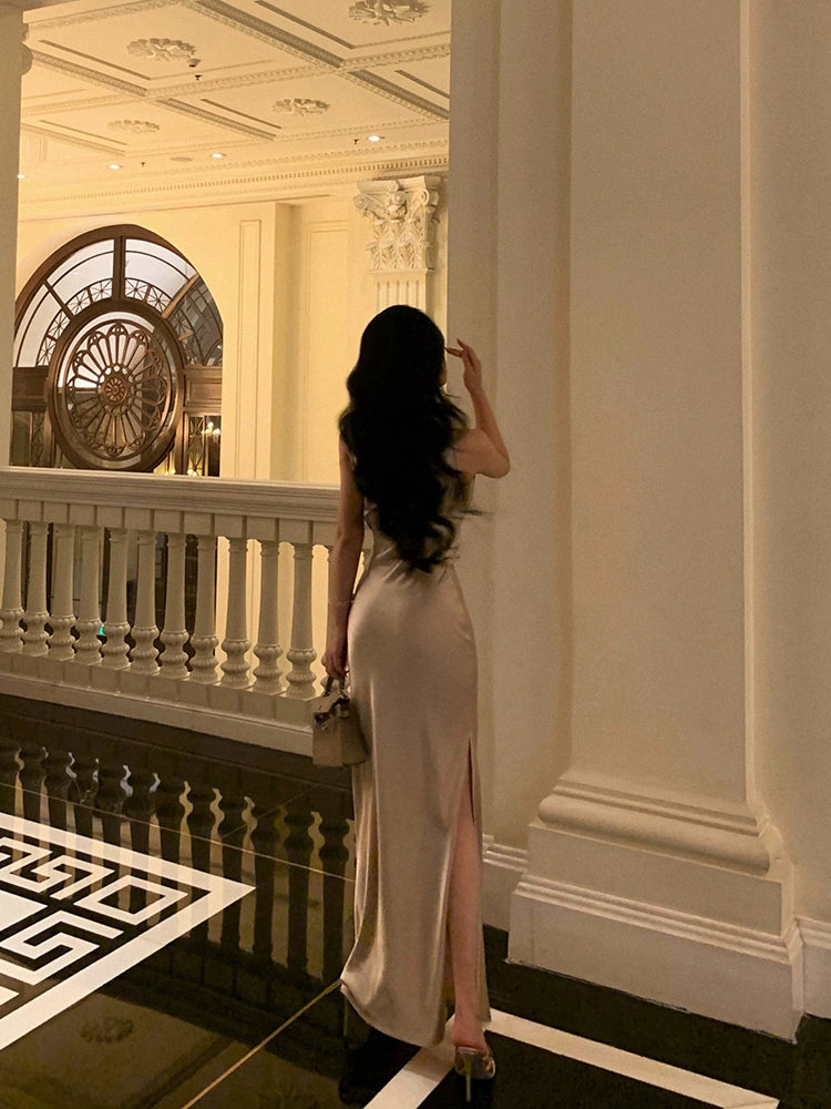 new style slit satin long dress party dress S5704